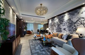 中式新房客厅沙发水墨画装修图片赏析