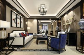 中式客厅地板 中式客厅天花 中式客厅灯具 2020古典中式客厅装修图