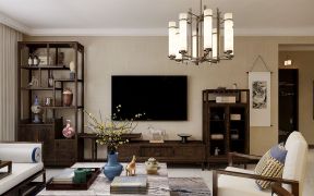 新中式风格82平米二居客厅电视柜装修效果图