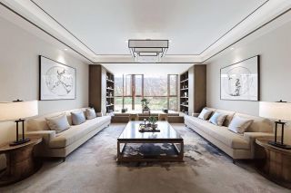 中式新房客厅白色沙发装修图片