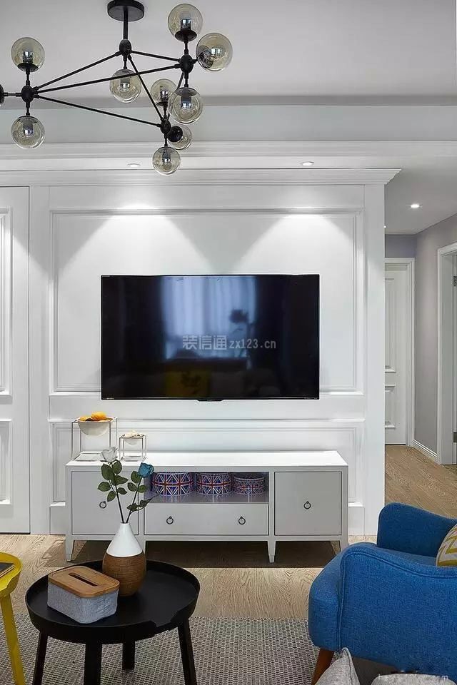 89平米现代简约风格二居室客厅电视背景墙设计图