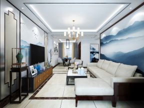 150平米新中式风格三居客厅吊灯设计效果图片