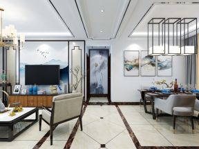 150平米新中式风格三居客厅电视墙设计效果图片