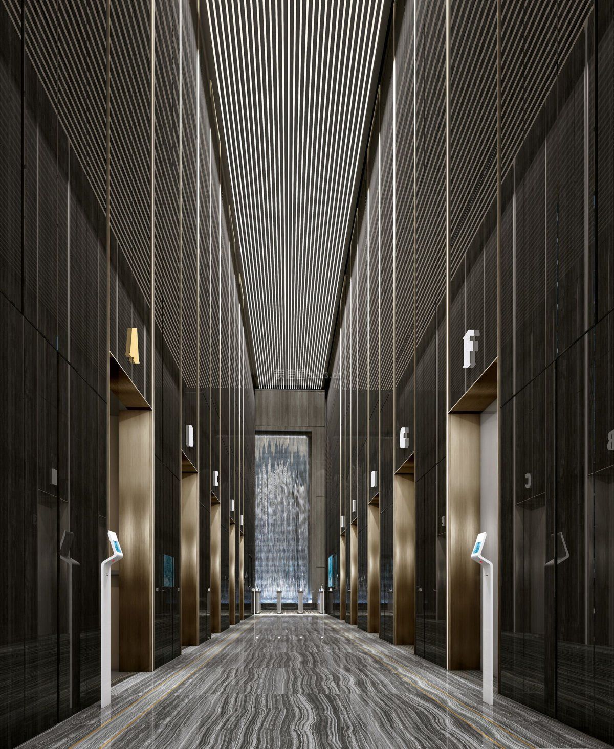 现代风格300平米办公室电梯口装修效果图