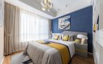 温馨现代简约104平米三居卧室蓝色背景墙设计图片