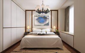 新中式148平米三居室卧室飘窗装饰效果图