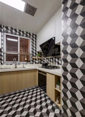 简约北欧风格117平三居室厨房地砖上墙装饰图片
