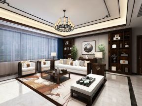 145㎡新中式风格三居客厅沙发背景墙装修效果图