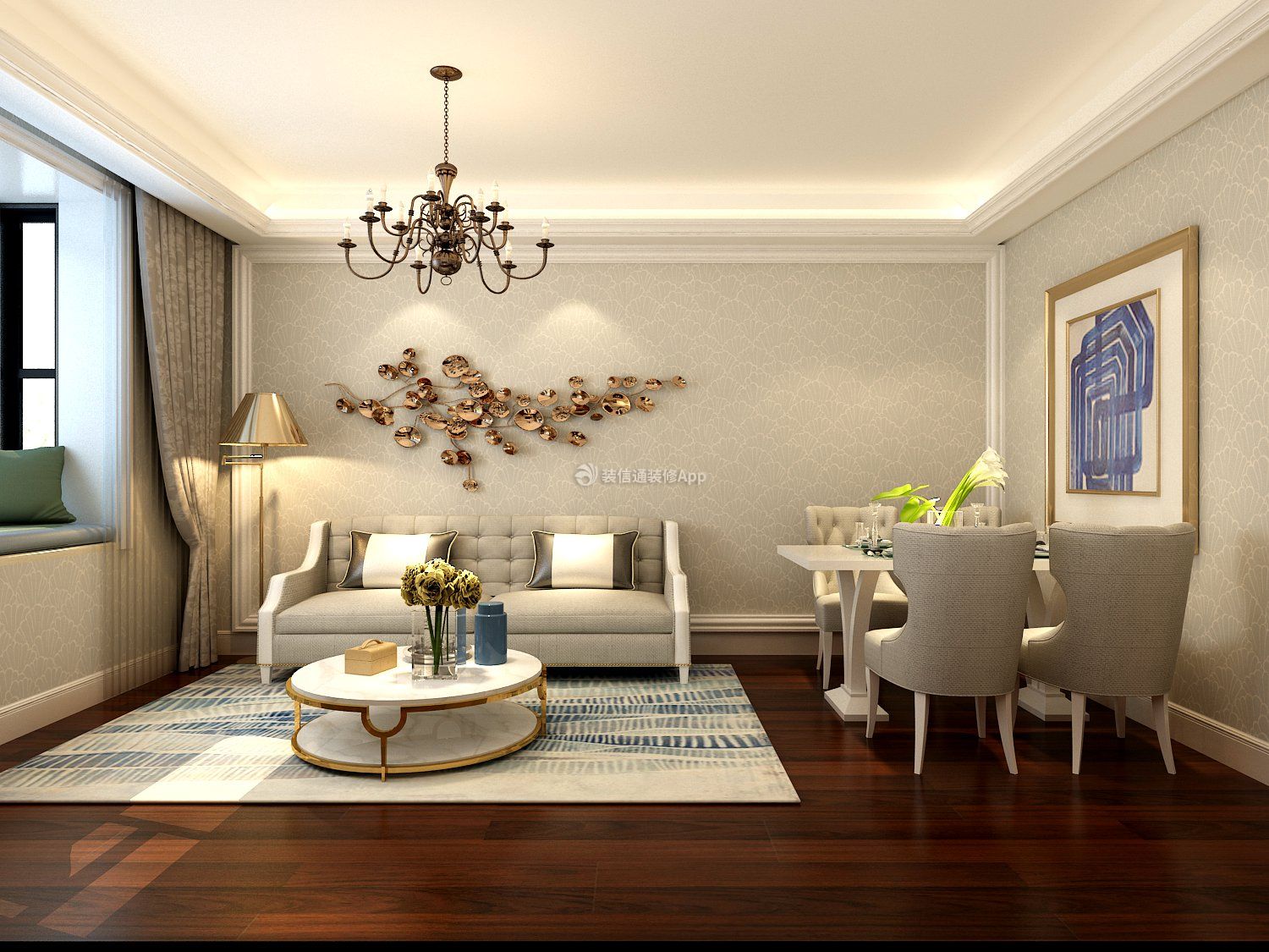 现代欧式风格129平米三居客厅沙发墙装修效果图