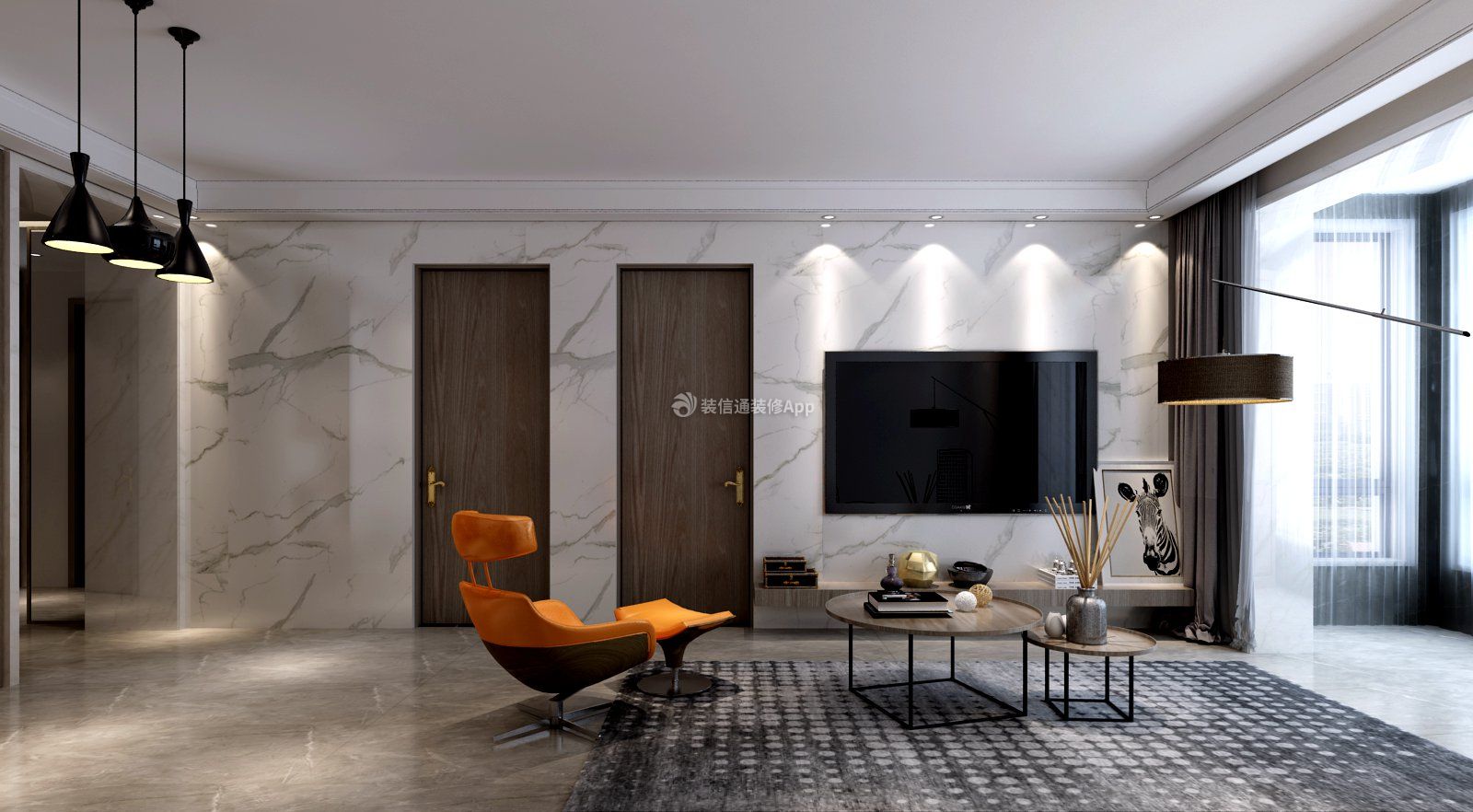 现代简约风格100平二居室客厅电视墙装饰效果图