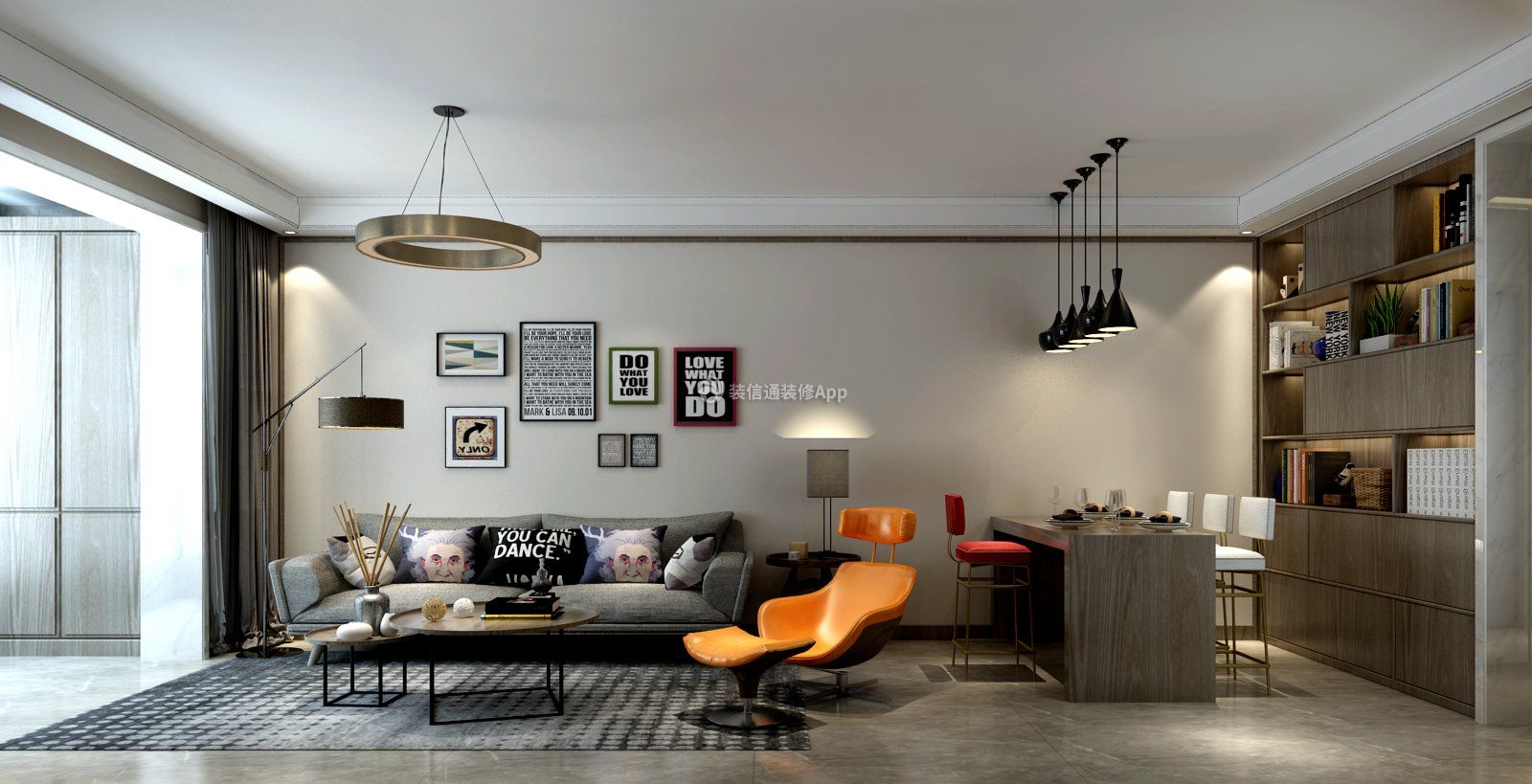 现代简约风格100平二居室客厅照片墙装饰效果图