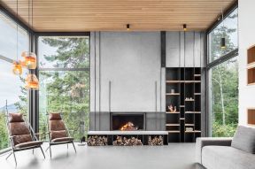 2020别墅室内壁炉装修效果图片 2020生态木吊顶效果图