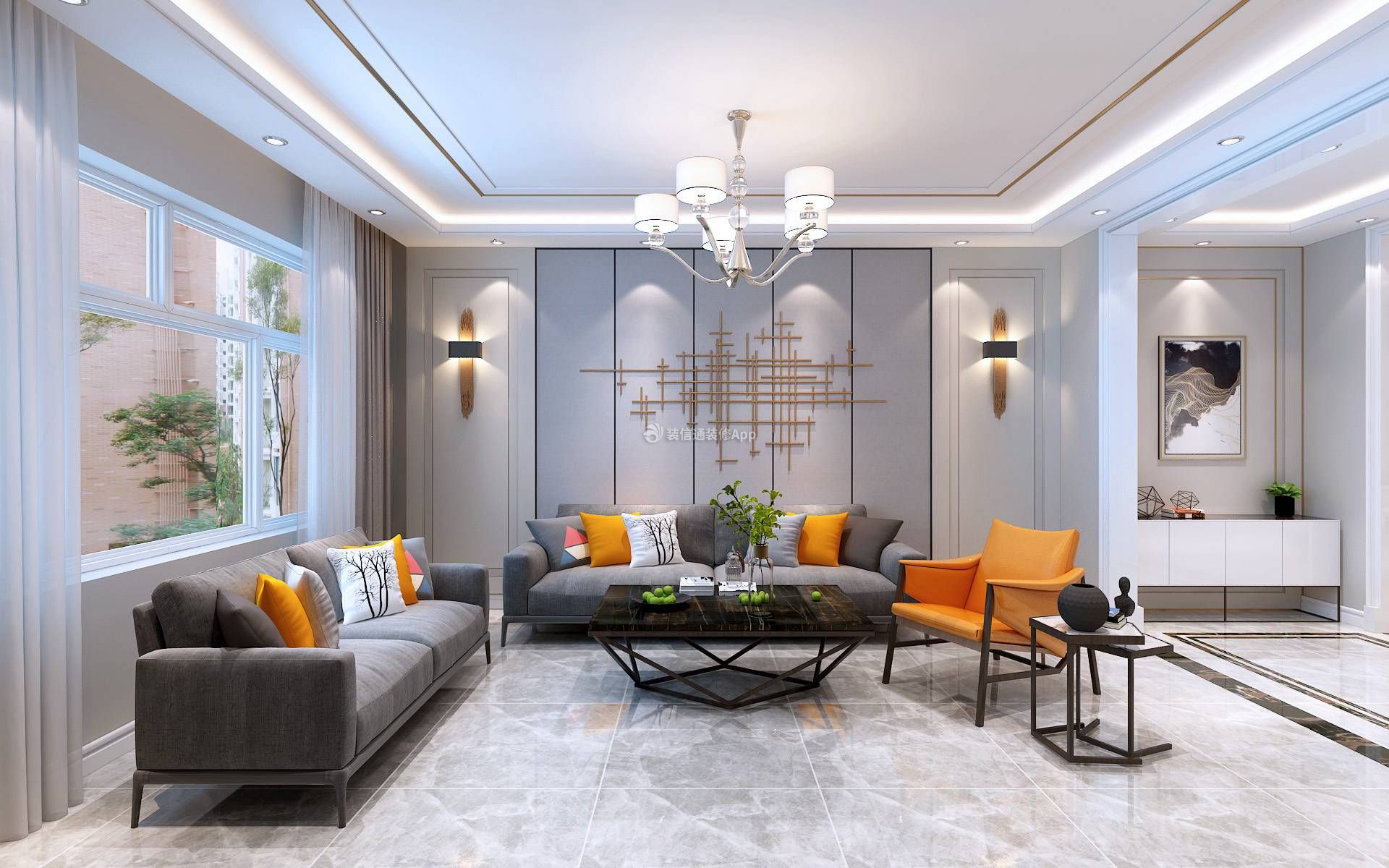 现代风格90平方米两居室客厅沙发墙设计效果图