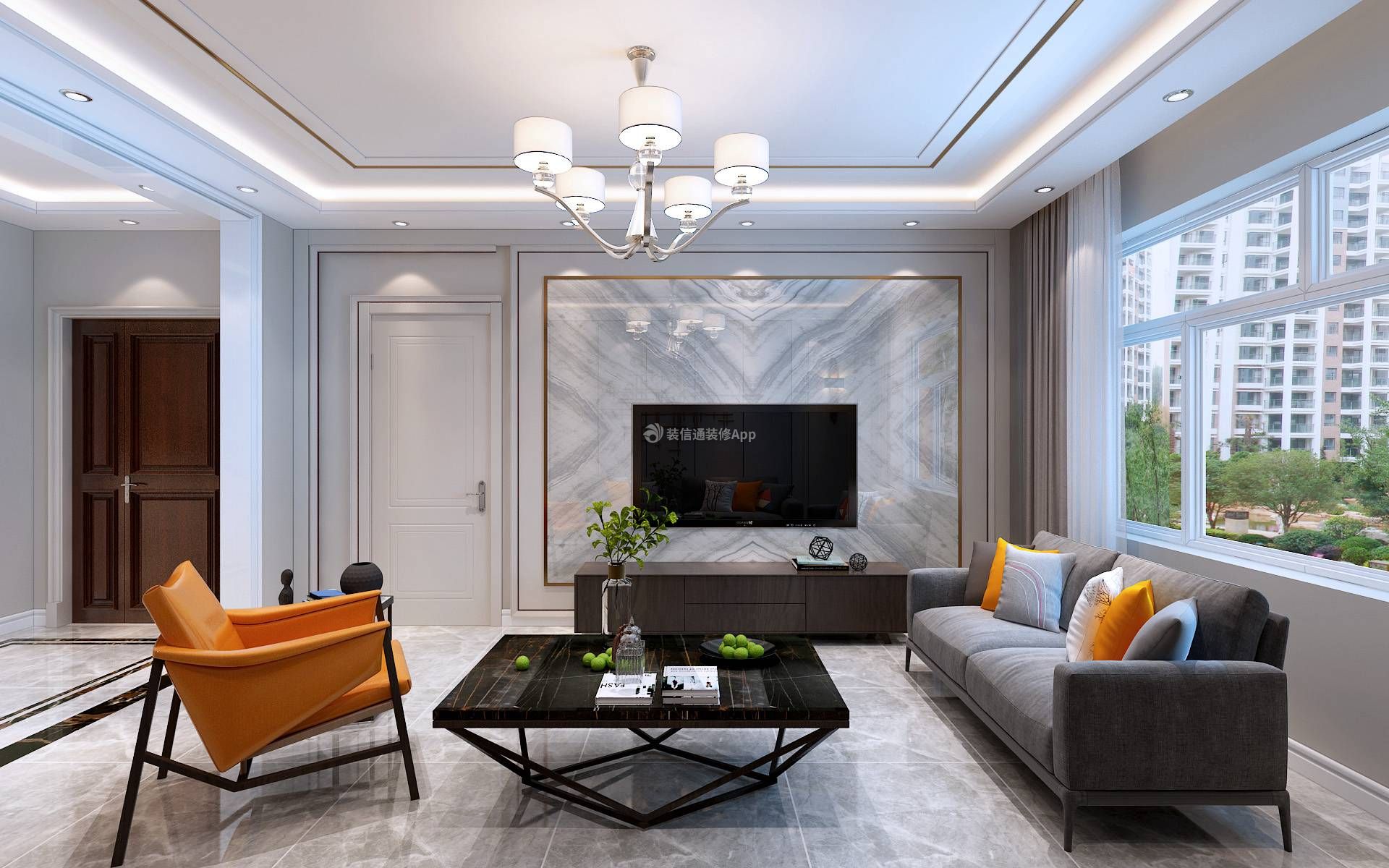 现代风格90平方米两居室客厅电视墙设计效果图