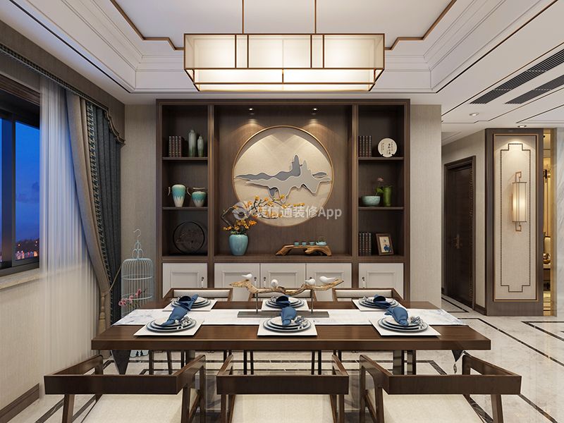 新中式风格171平四居室餐厅吊灯装修效果图