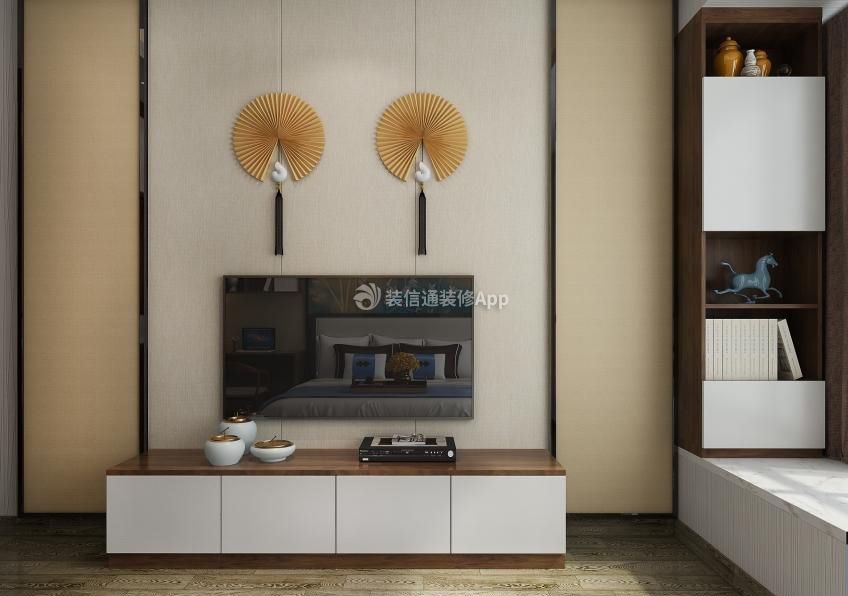 新中式风格家庭房间电视墙装潢效果图