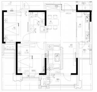 82平米二居室平面户型图