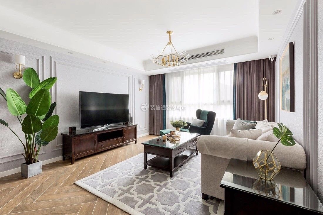 美式轻奢风格120平米三居客厅电视柜装饰图片