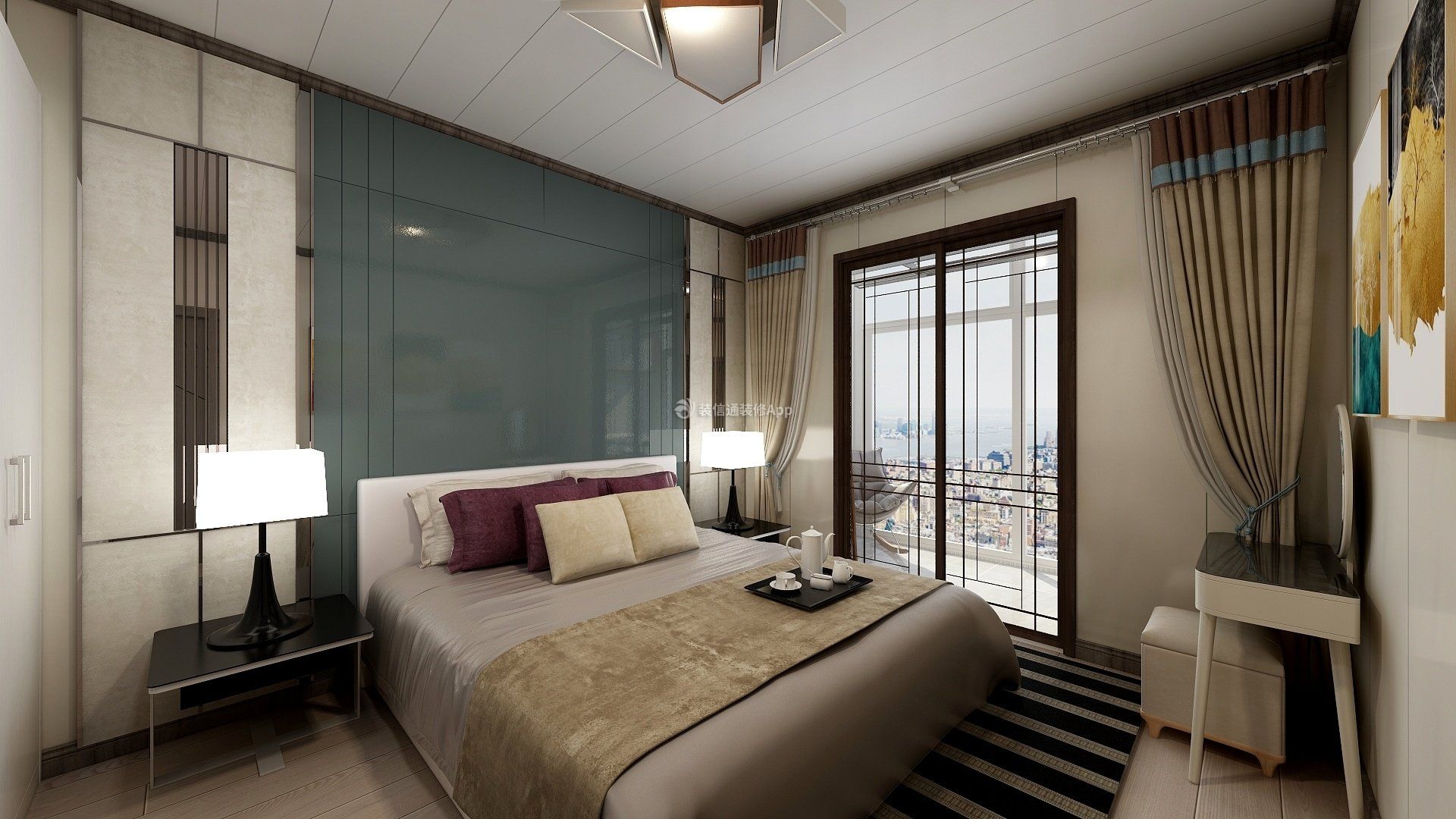 130平米现代简约风格四居室卧室窗帘装潢效果图