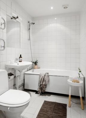 单身公寓样板房卫生间整体白色装修效果图