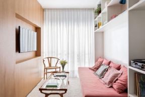 单身公寓样板房客厅粉色布艺沙发装修图片