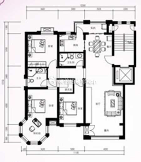 140平米三居室家装户型设计图