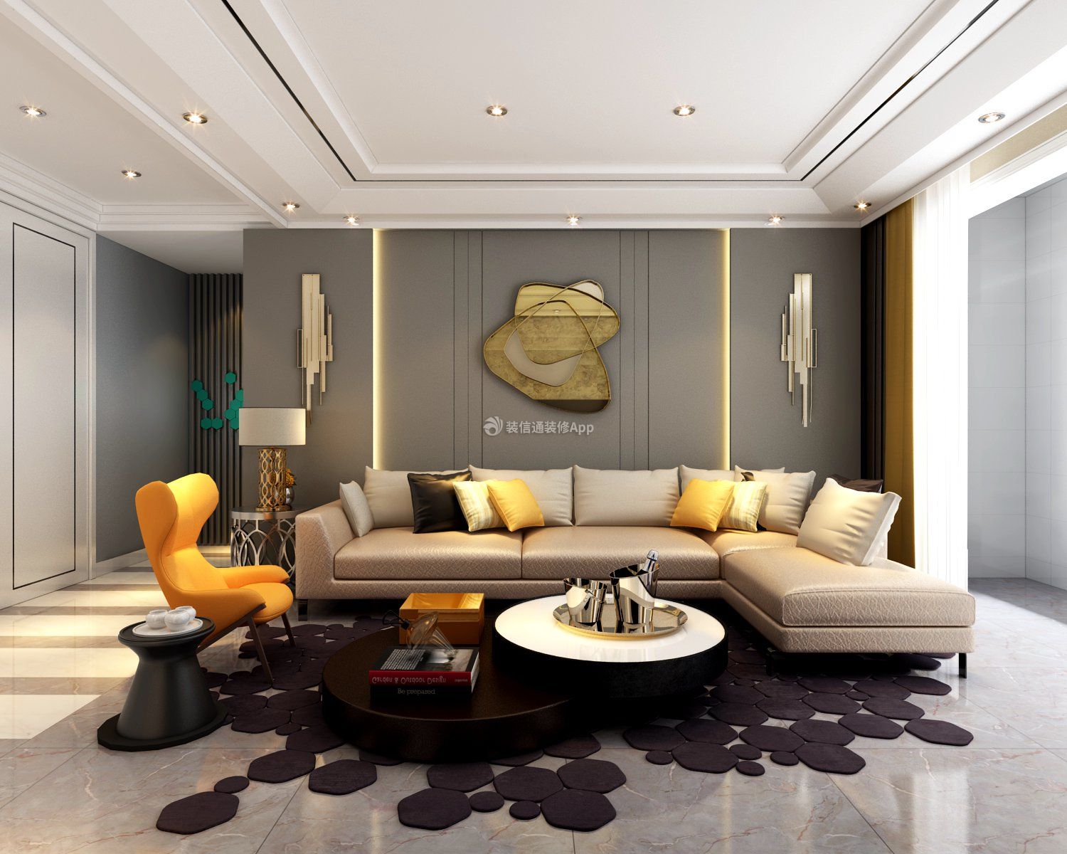 140平米二居室现代简约风格客厅沙发墙设计效果图