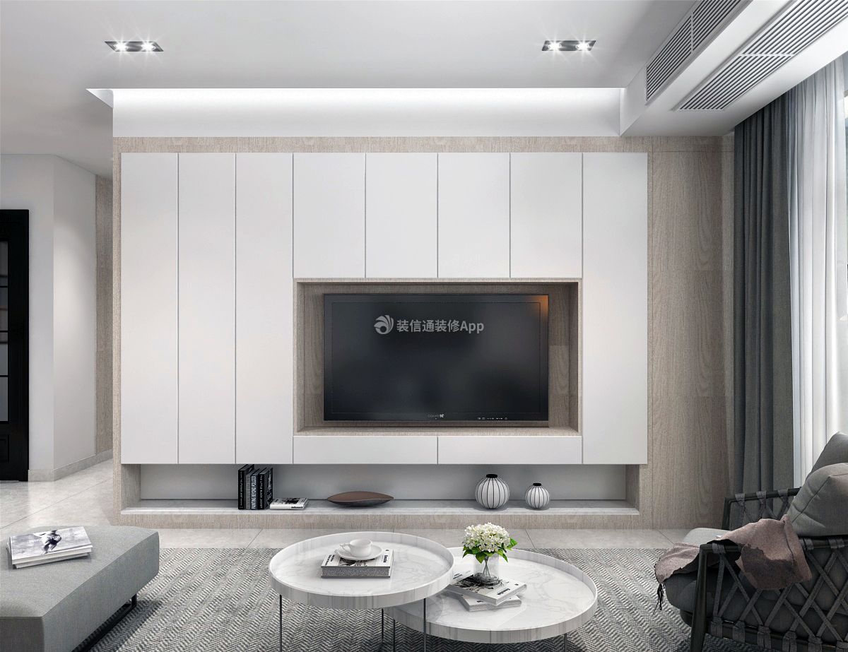 现代风格简约三居客厅电视柜墙设计效果图片