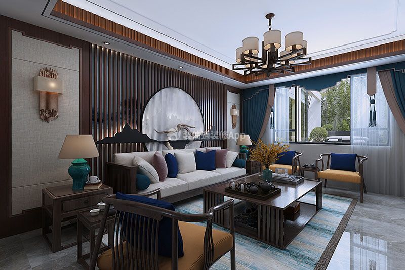 中式风格新房客厅沙发背景墙造型效果图片