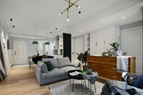 北欧风格家庭客厅浅色木地板装修效果图