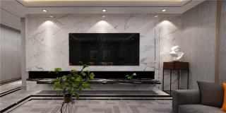 176平米四居室现代轻奢客厅大理石电视墙设计效果图
