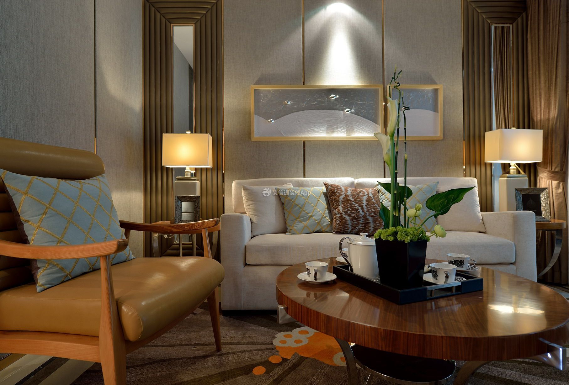 123平米现代简约风格三室客厅茶几设计图片