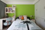 混搭风格150平米四居室卧室绿色背景墙设计图片