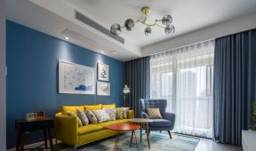 2020简约客厅窗帘设计 黄色沙发效果图 黄色沙发图片