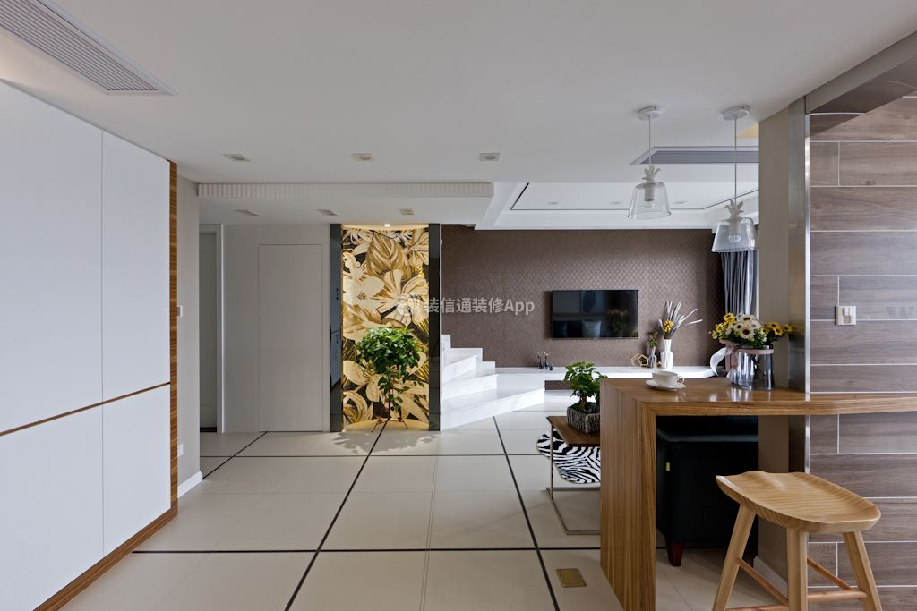 130平方现代风格家庭吧台装修设计效果图 