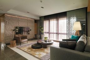 130平方现代风格客厅圆形茶几装修设计效果图