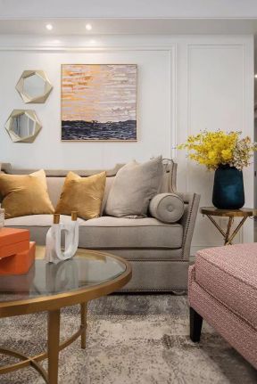 现代美式风格140平米新居客厅沙发墙装修效果图