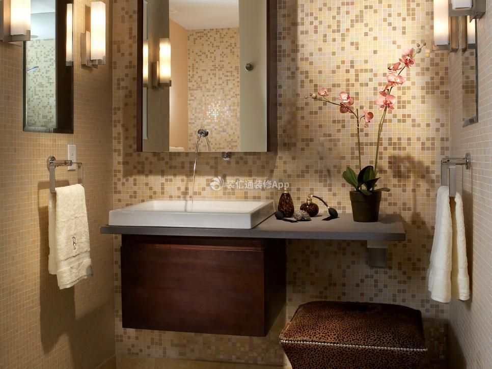 新中式风格居家卫浴间洗手台马赛克设计图片
