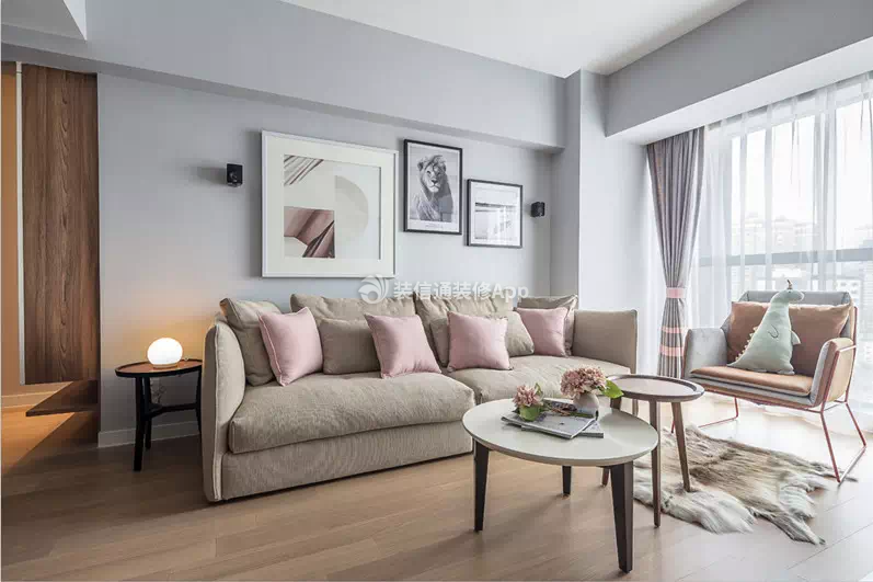 现代北欧风格92平米二居客厅沙发墙设计图片