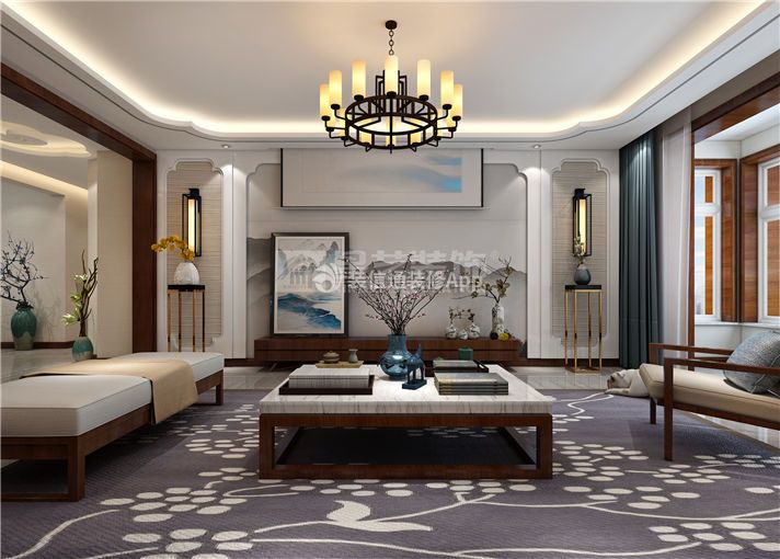 新中式风格130平方米三居室客厅吊灯设计图