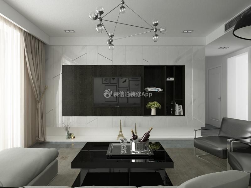 140平米现代简约风格四居室客厅电视墙家装效果图