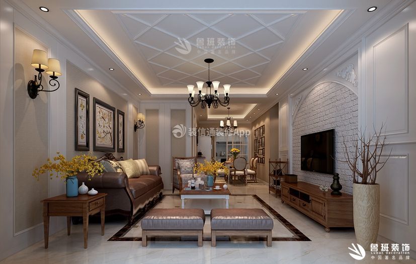 普华浅水湾160㎡美式风格三居室客厅装修效果图