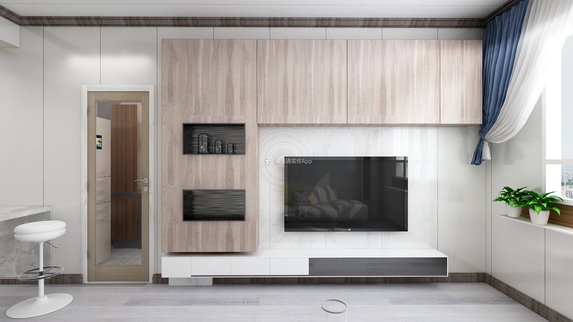 87平米现代风格二居室客厅电视墙装修效果图