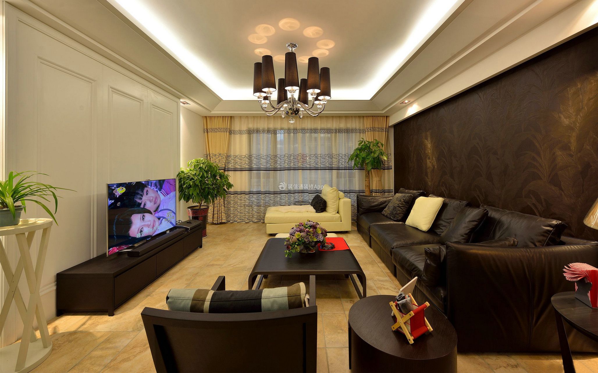 134平方客厅真皮沙发装修设计图大全