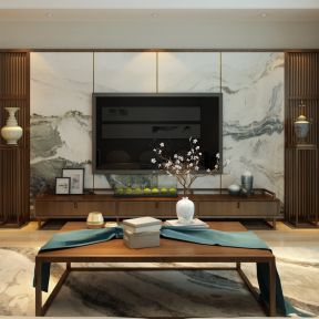 180平米新中式风格三居室客厅茶几装饰效果图