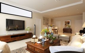 155平米简美式风格二居室客厅电视墙装潢效果图