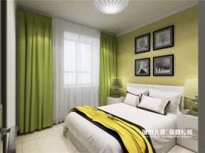 97平米现代简约风格两居室卧室绿色窗帘装修效果图