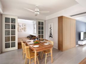 简约日式风格90平米三居餐厅实木餐桌家装图片