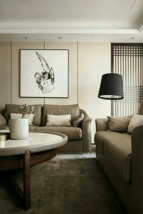 现代中式风格190平米住宅客厅沙发挂画墙设计图片