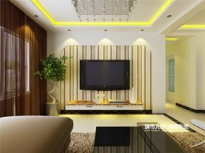 2023现代风格三居室新房客厅条纹壁纸电视墙效果图